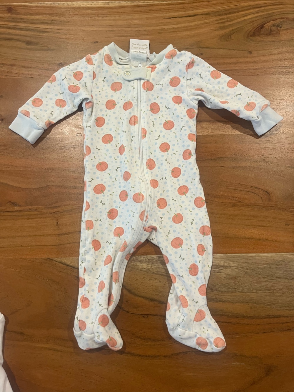 Lullaby Set Baby Pumpkin Print Zip-Front One-Piece - Blue Dots